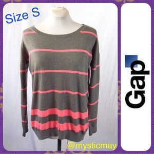 THE GAP Oversize Cantaloupe Striped Gray Wool Blend Lightweight Sweater Size S